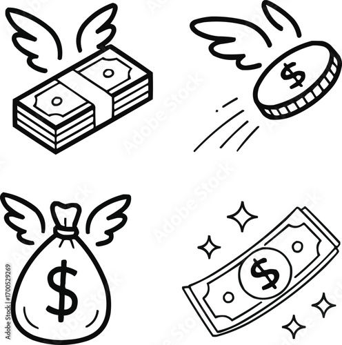 Dollar & Cash Line Icon Collection  Finance, Wealth, and Motion