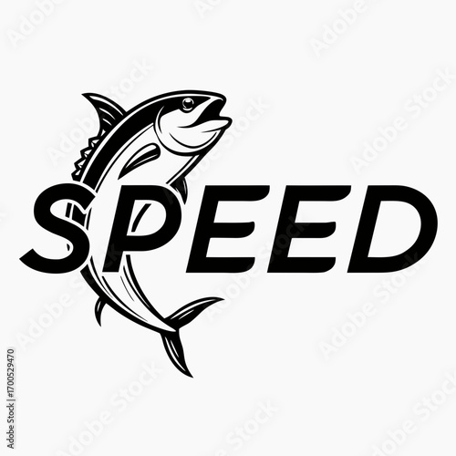 Speedy tuna fish logo design black and white