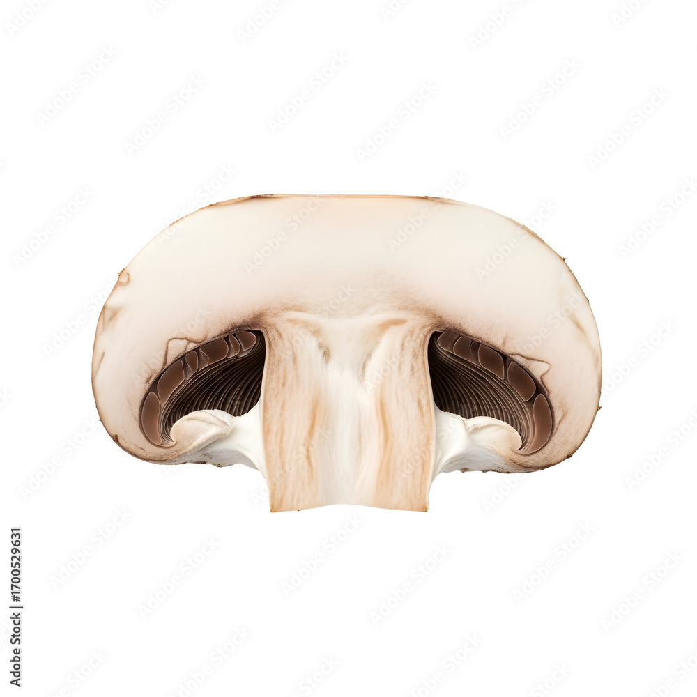 Fototapeta premium Fresh Mushroom Cross-Section Isolated on Transparent Background