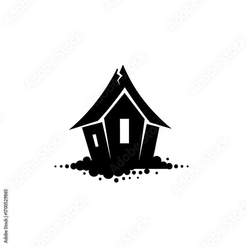 Distressed haunted house silhouette icon grungy spooky building symbol illustration