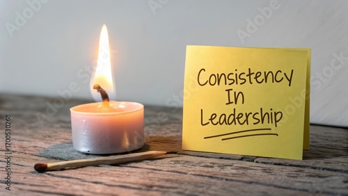 Consistency in Leadership with Candle Flame and Sticky Note Message