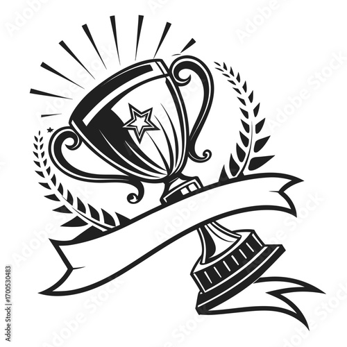 Trophy with star and laurel wreath and banner