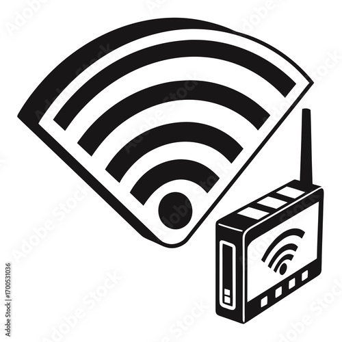 Wireless router and wi fi signal icon illustration
