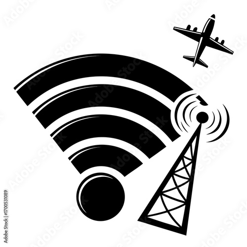 Airplane receiving wireless signal from transmission tower