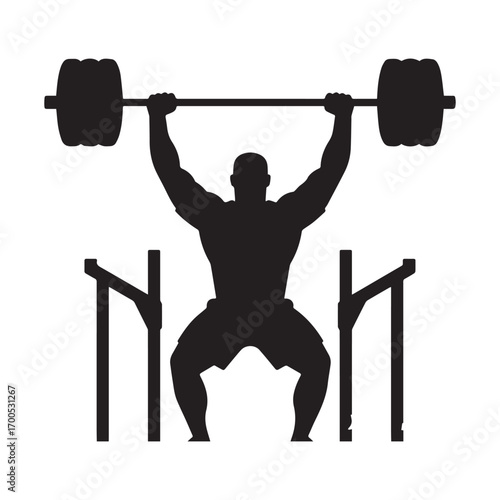  Powerlifting Silhouette Man Lifting Barbell on Squat Racks Vector Illustration. 
