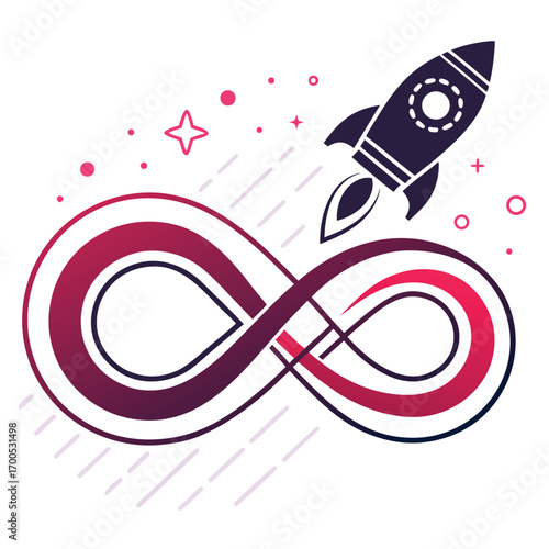 Modern tech startup logo featuring a dynamic gradient infinity loop and abstract geometric elements