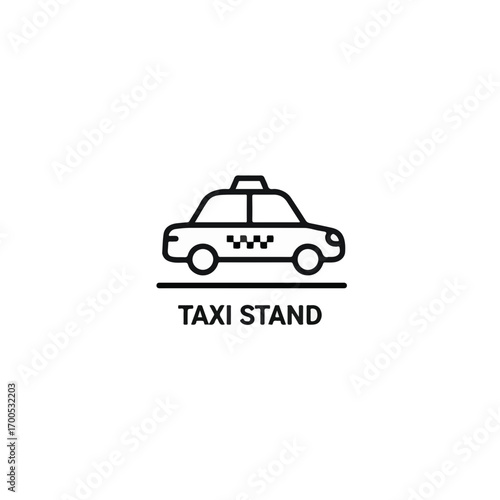 Taxi stand with outline illustration of car on white background  