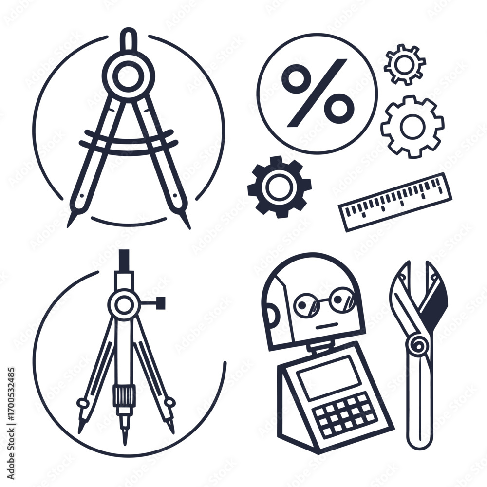 Obraz premium Engineering and science icons and tools drawing compass