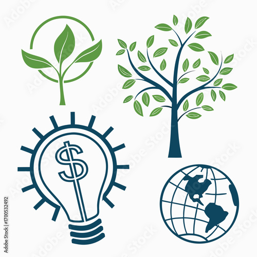 Environmental and business growth icons nature tree