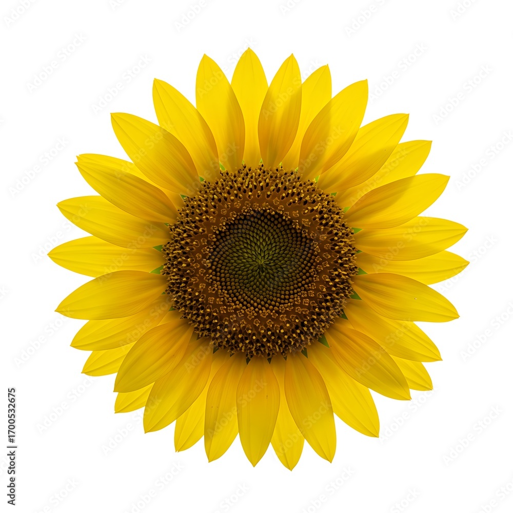 Fototapeta premium A bright yellow sunflower isolated on a white background, showcasing its detailed petals and center