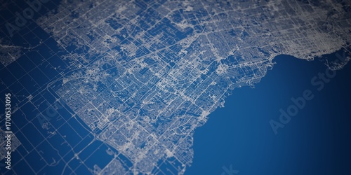 Mississauga (Canada) street map. The style of the map is blue metal