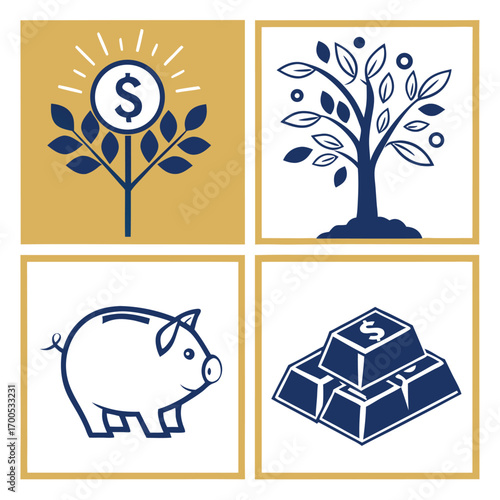 Financial growth and savings icons money tree dollar sign