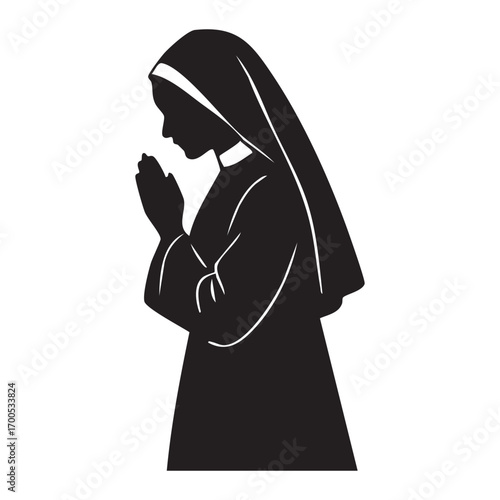 A woman praying in traditional religious clothing, illustration.