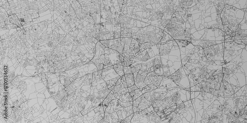 Bochum (Germany) street map. The style of the map is grey paper