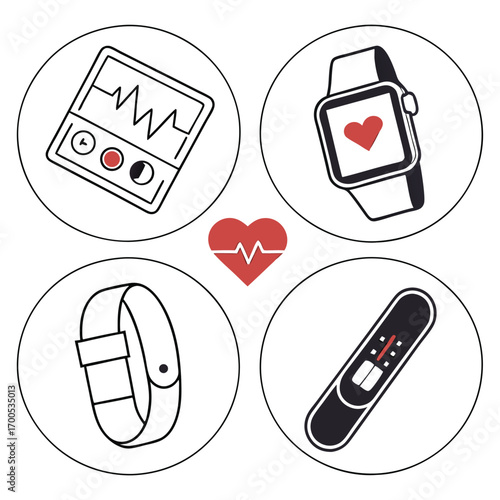 Health Monitoring Devices and Heartbeat Icon smartwatch