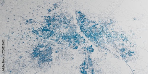 Fotografi New Delhi (India) street map. The style of the map is blue ink