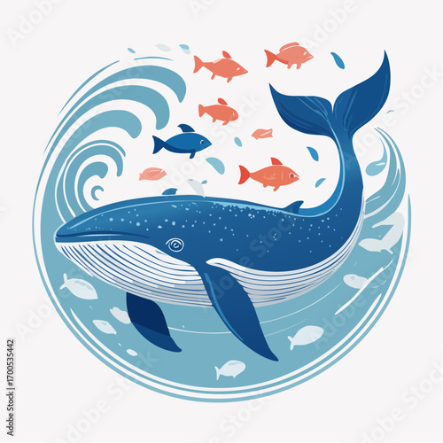 Funny whale diving together in the clear ocean with clean inveronment. Animal conservation concept
