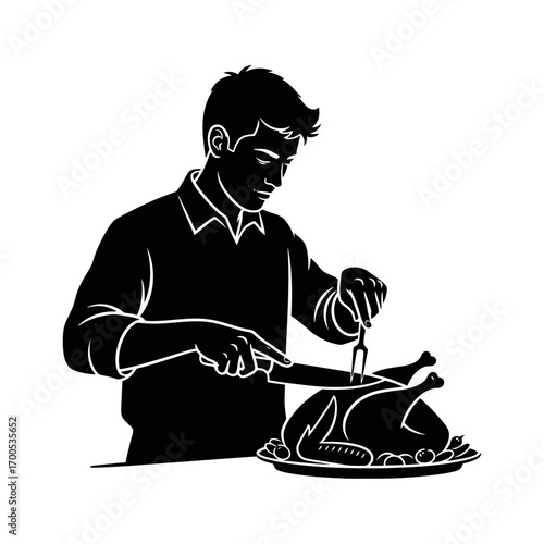 a man in kitchen with turkey