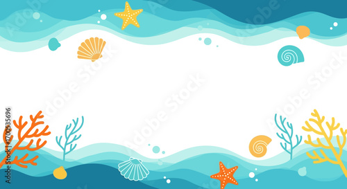 Oceanic Summer Wave Border with Shells and Starfish