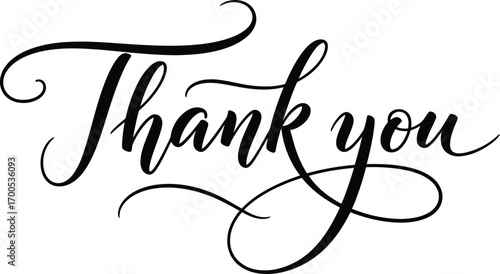 Thank You Calligraphy Text Black Script Letters on Transparent Background Isolated