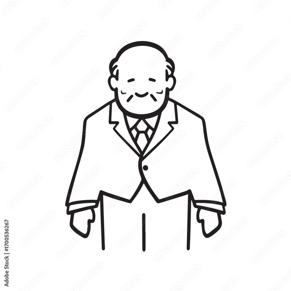 Old man with formal suit black and white vector illustration for classic portrait artwork design