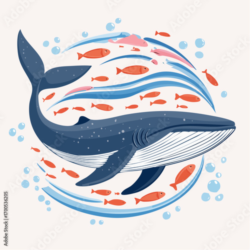Funny whale diving together in the clear ocean with clean inveronment. Animal conservation concept