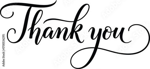 Thank You Hand Lettering Script on White Background Calligraphy Elegant Typography