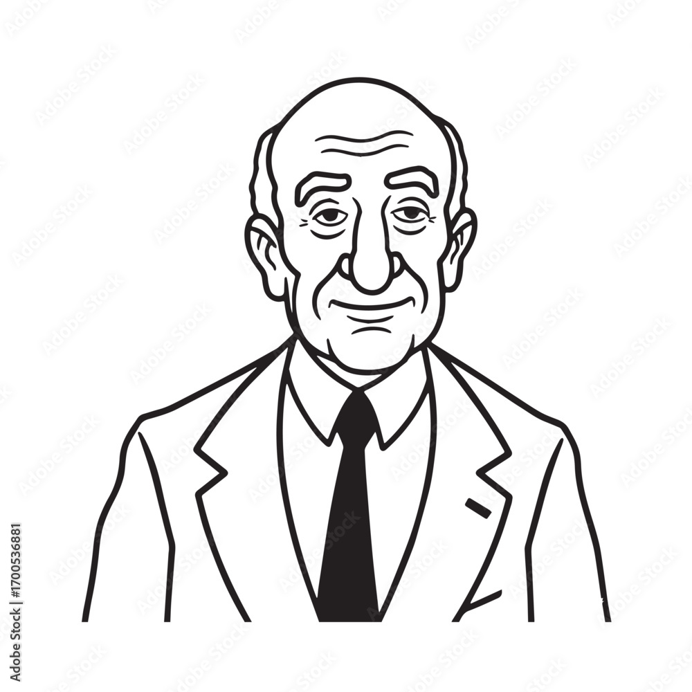 Old man with formal suit black and white vector illustration for classic portrait artwork design