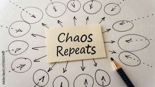 Concept of Repeated Chaos with Arrows and Sticky Note Illustration