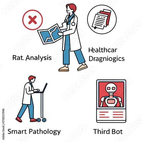 Medical diagnostics and technology icons with text