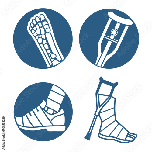Medical Injury and Recovery Icons foot x-ray crutches