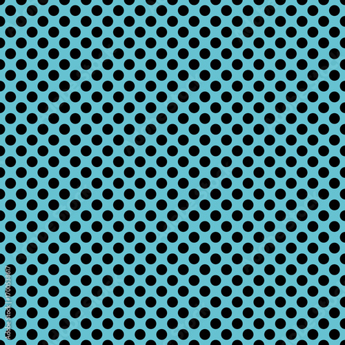 Seamless vector pattern with cute tile black polka dots on pastel blue background