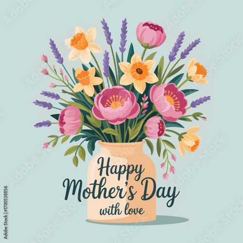 Mother's Day flowers flat vector illustration background