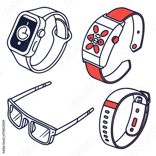 Modern wearable technology icons smartwatch fitness tracker