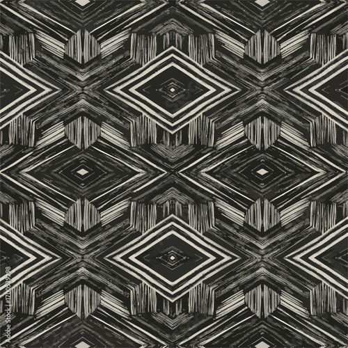 Abstract geometric pattern with diamond shapes and textured brushstrokes, patern seamless, Stock royalty.