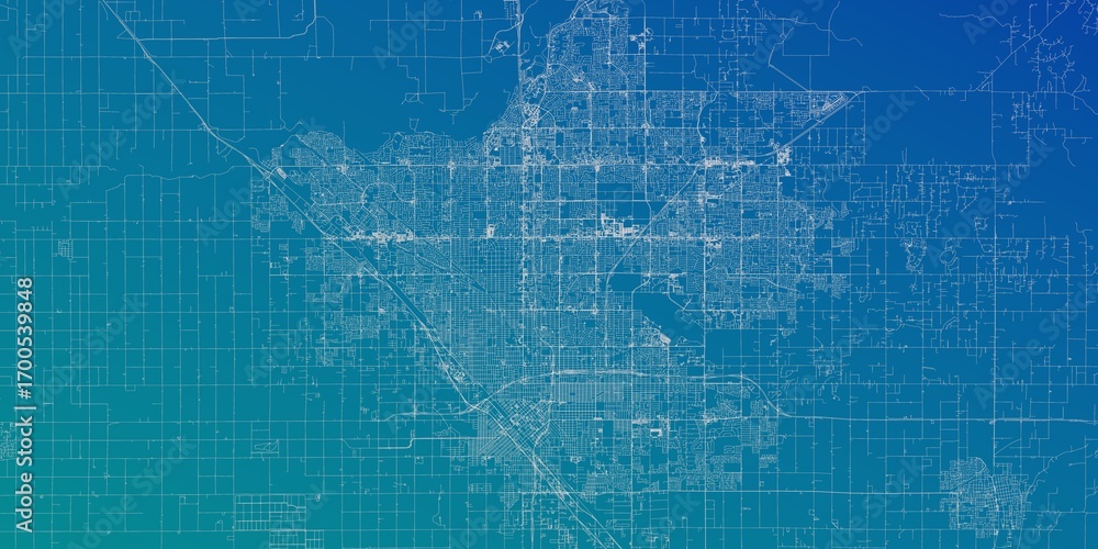 Fototapeta premium Fresno (California, USA) street map. The style of the map is blue gradient