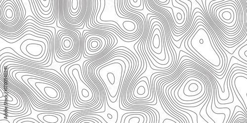 Abstract topographic contours map background. Topographic map and landscape terrain texture grid. Modern design with White background with topographic wavy pattern design. Black-white background