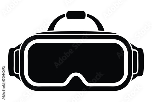 Isolated graphic of a black virtual reality headset with visible head strap