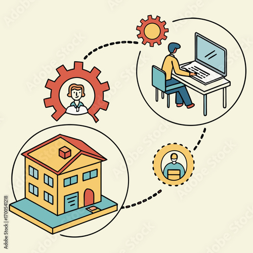 Remote work and home office concept icons work from home