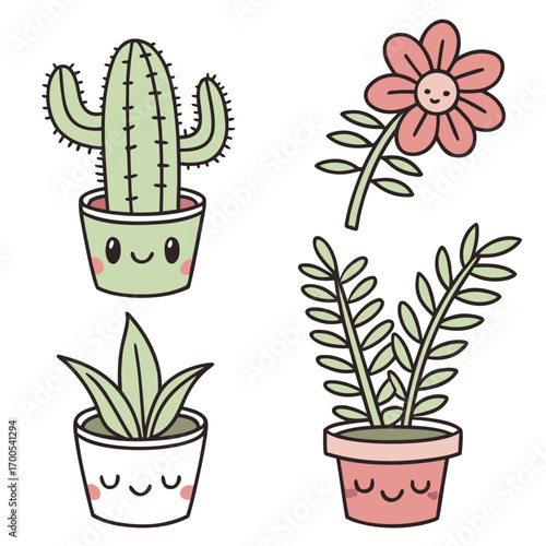 Adorable collection of cute potted plant vector icons for various design projects