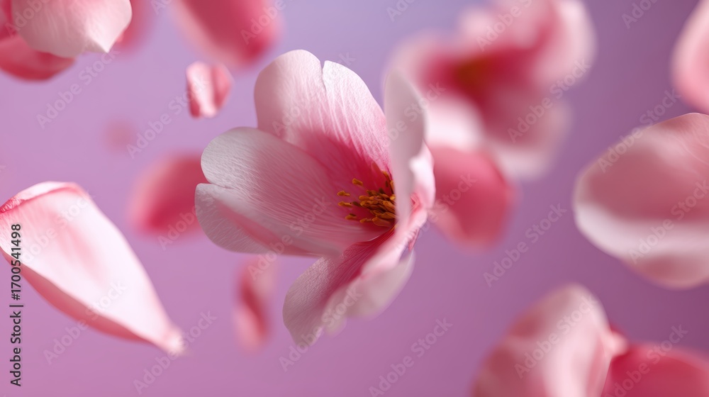 Fototapeta premium spring cherry blossom background with petals gently falling