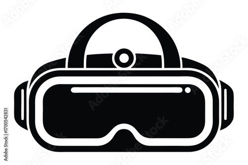 Black and White Graphic Illustration of Virtual Reality Headset Device for Gaming Technology