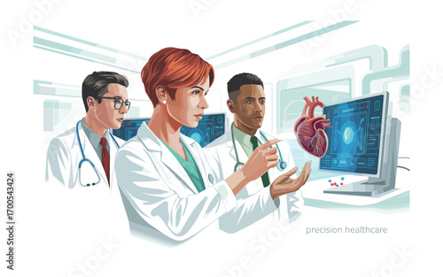 Diverse Medical Team Analyzing 3D Heart Model in a Modern Lab - Innovative Precision Healthcare Technology for Diagnostics and Treatment Planning