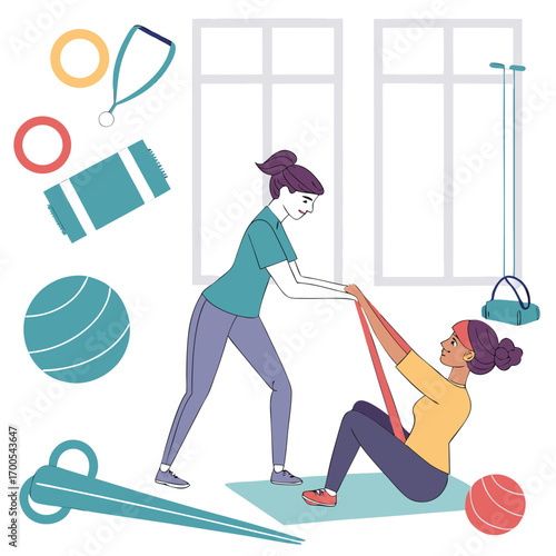 Women Exercising with Fitness Equipment exercise workout