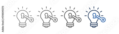 
Outline icon set problem solving with light bulb, padlock and key design