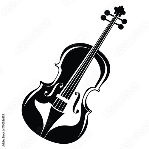 Black Silhouette of a Violin with Strings and Tuning Pegs Musical Instrument