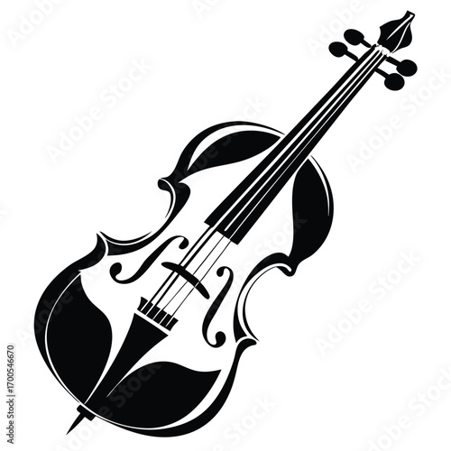 Stylized Cello Illustration Black and White Musical Instrument Design for Art or Music Projects