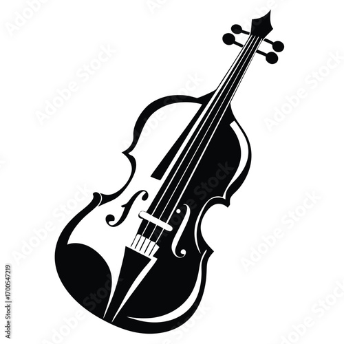 Black and White Violin Illustration Musical Instrument with Strings and Elegant Design