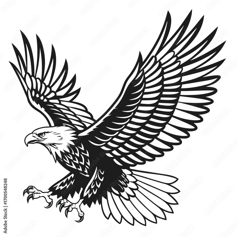 Obraz premium Bald Eagle in Flight Black and White Vector