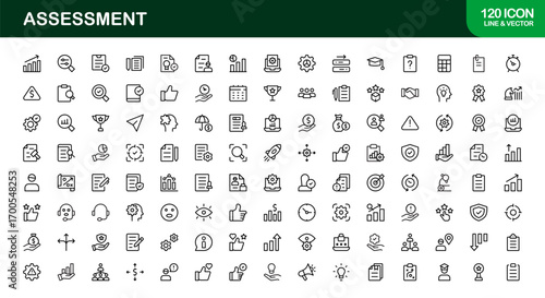 Flat assessment icons for education, exams, and testing projects. Perfect for apps, websites, and presentations with clean, modern, and professional digital visuals.